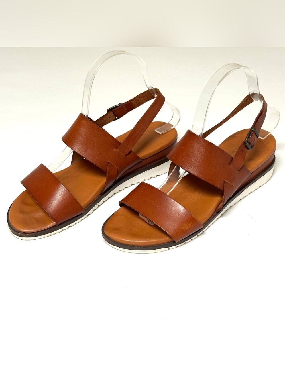 Bertuchi Spain Brown Leather Slingback Sandals Size 39 US 8/8.5 Wedge Platforms - Picture 4 of 16